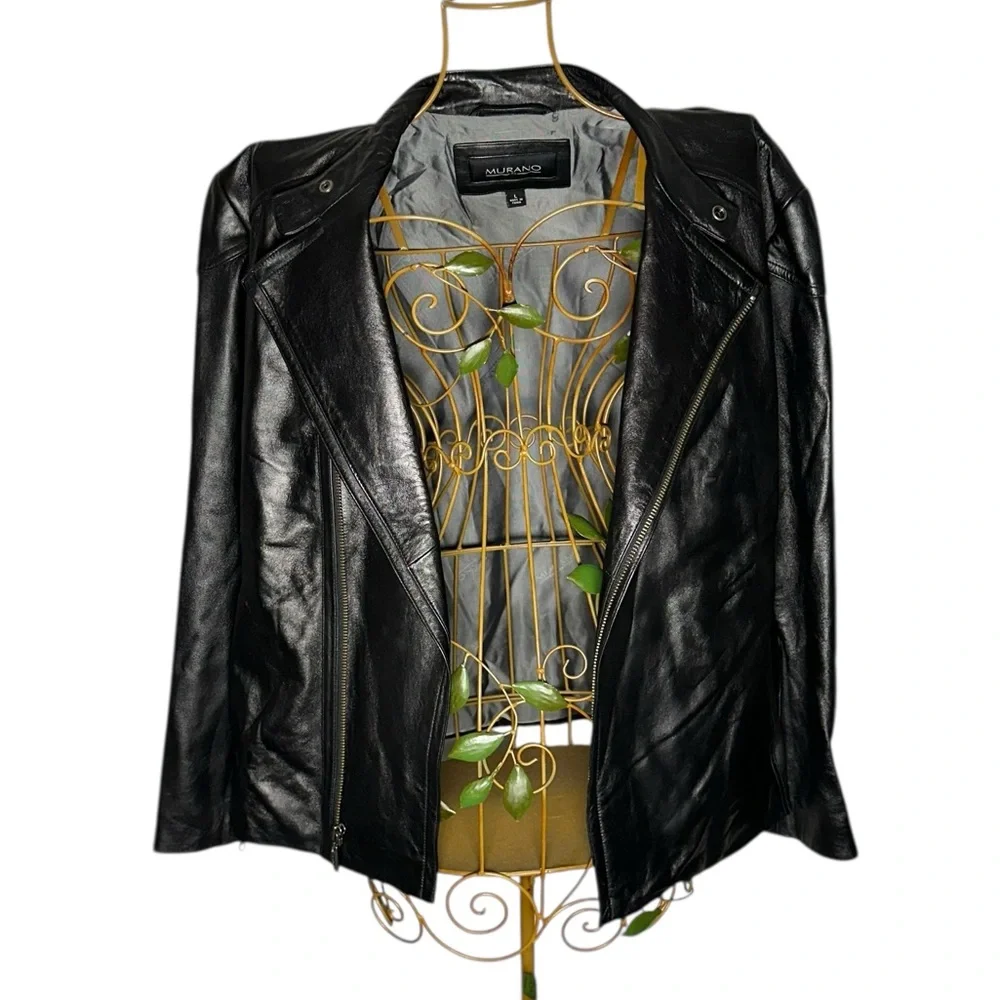 Murano Luxury Lambskin Leather Moto Jacket - Black - Men’s Size Large
